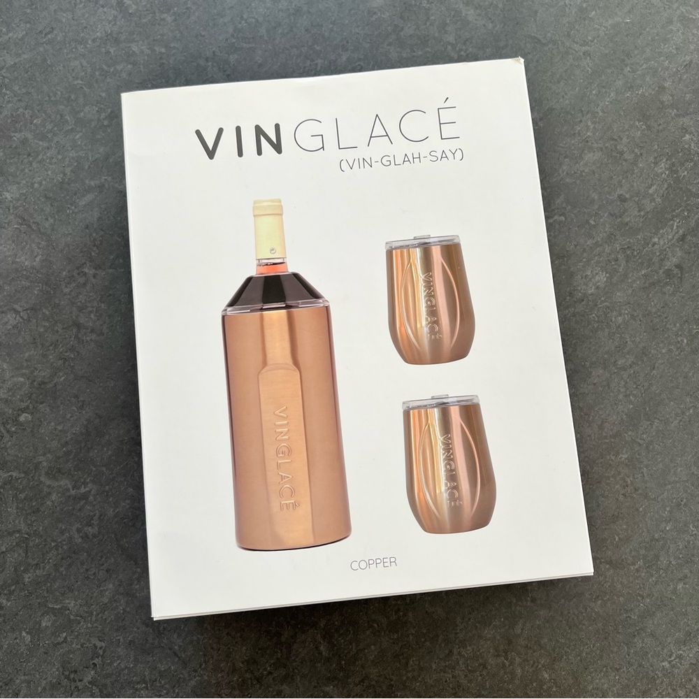 VINGLACÉ | wine chiller & tumblers gift set copper color, never used